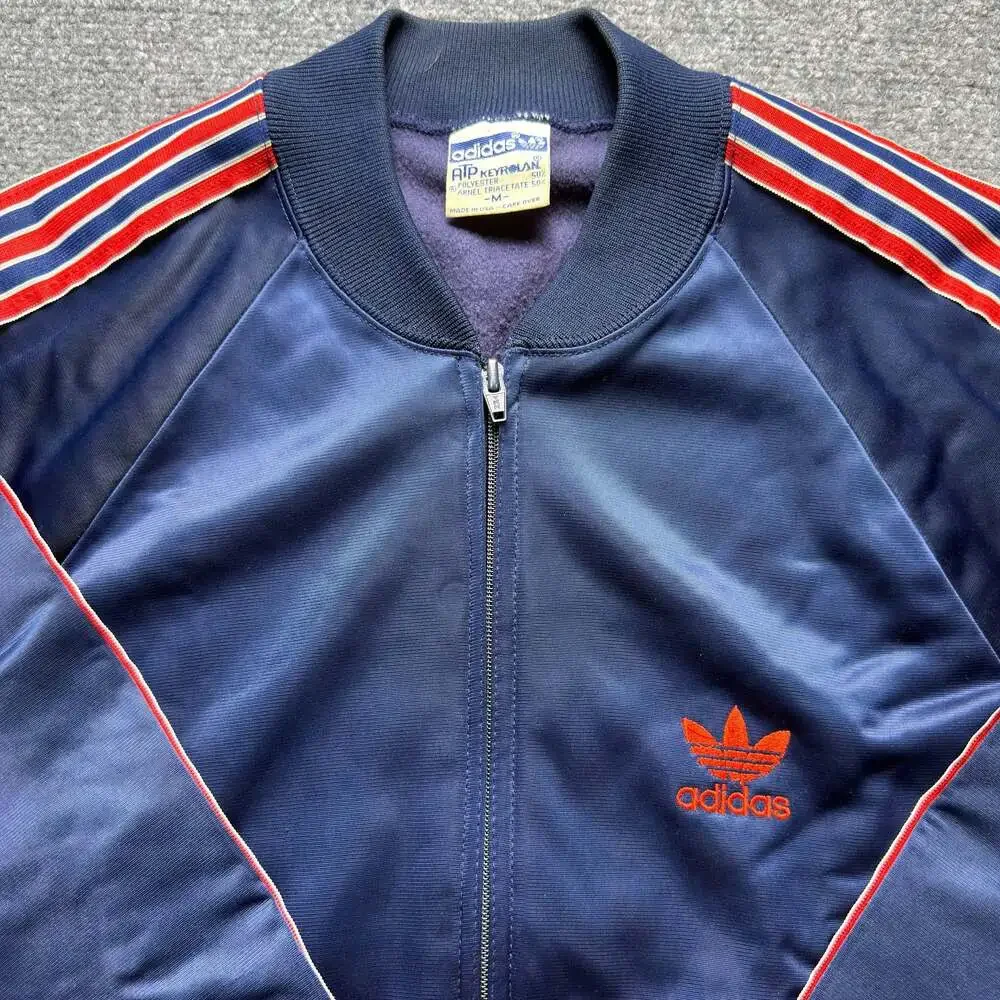 Vintage 1980s Adidas ATP Keyrolan Track Jacket Blue and Red Full Zip